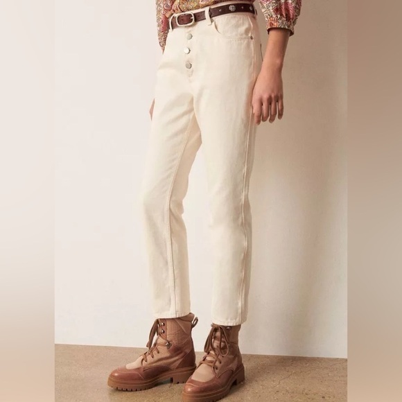 ba&sh Amber High Waisted High Rise Straight Leg Jeans Off White Cream Size 8 - Picture 5 of 16